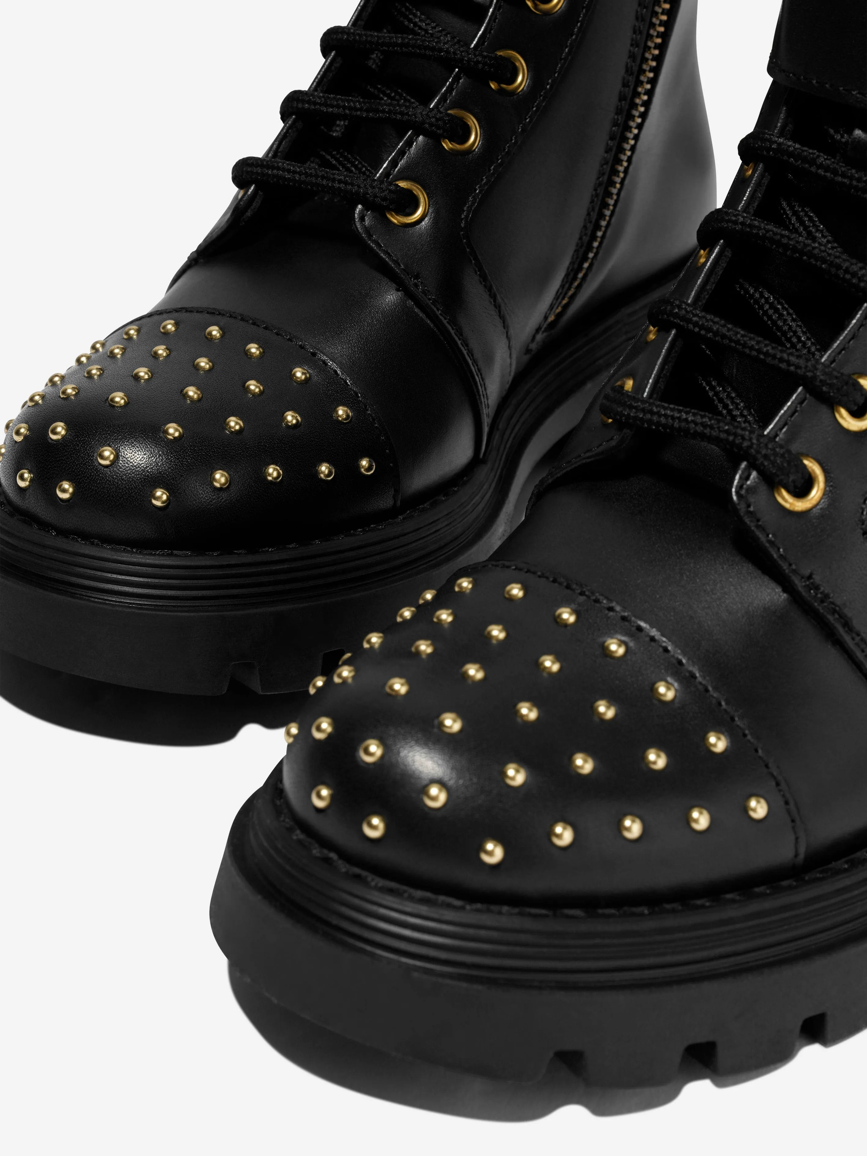 Balmain Girls Leather Lace Up Boots in Black