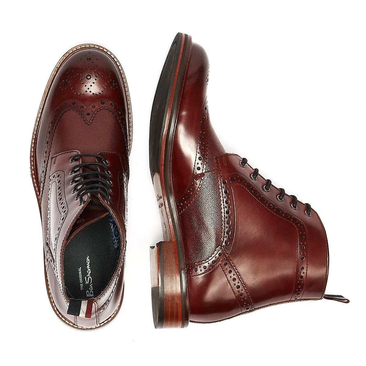 Ben Sherman Alfred Brogue Leather Men's Burgundy Boots