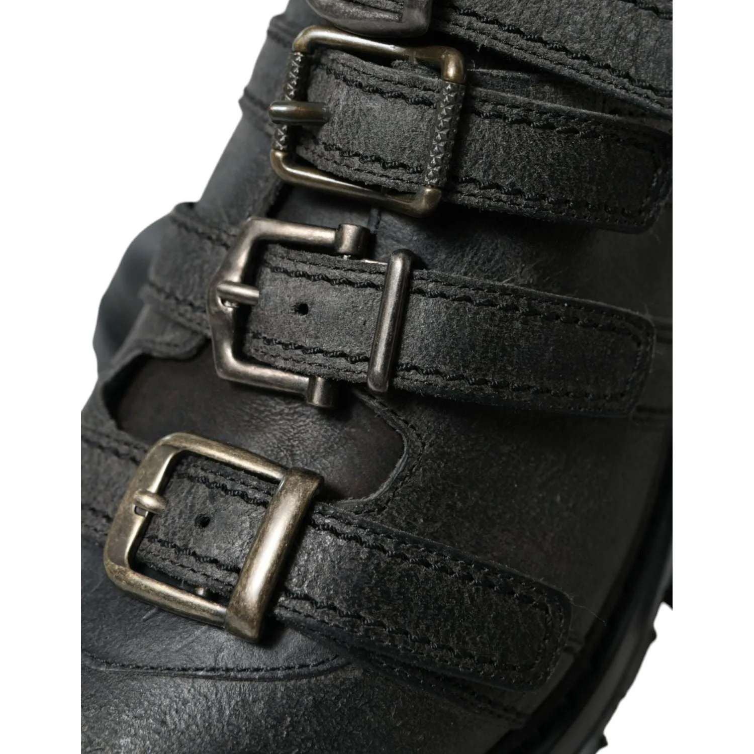 Dolce & Gabbana Black Leather Ankle Strap Boots