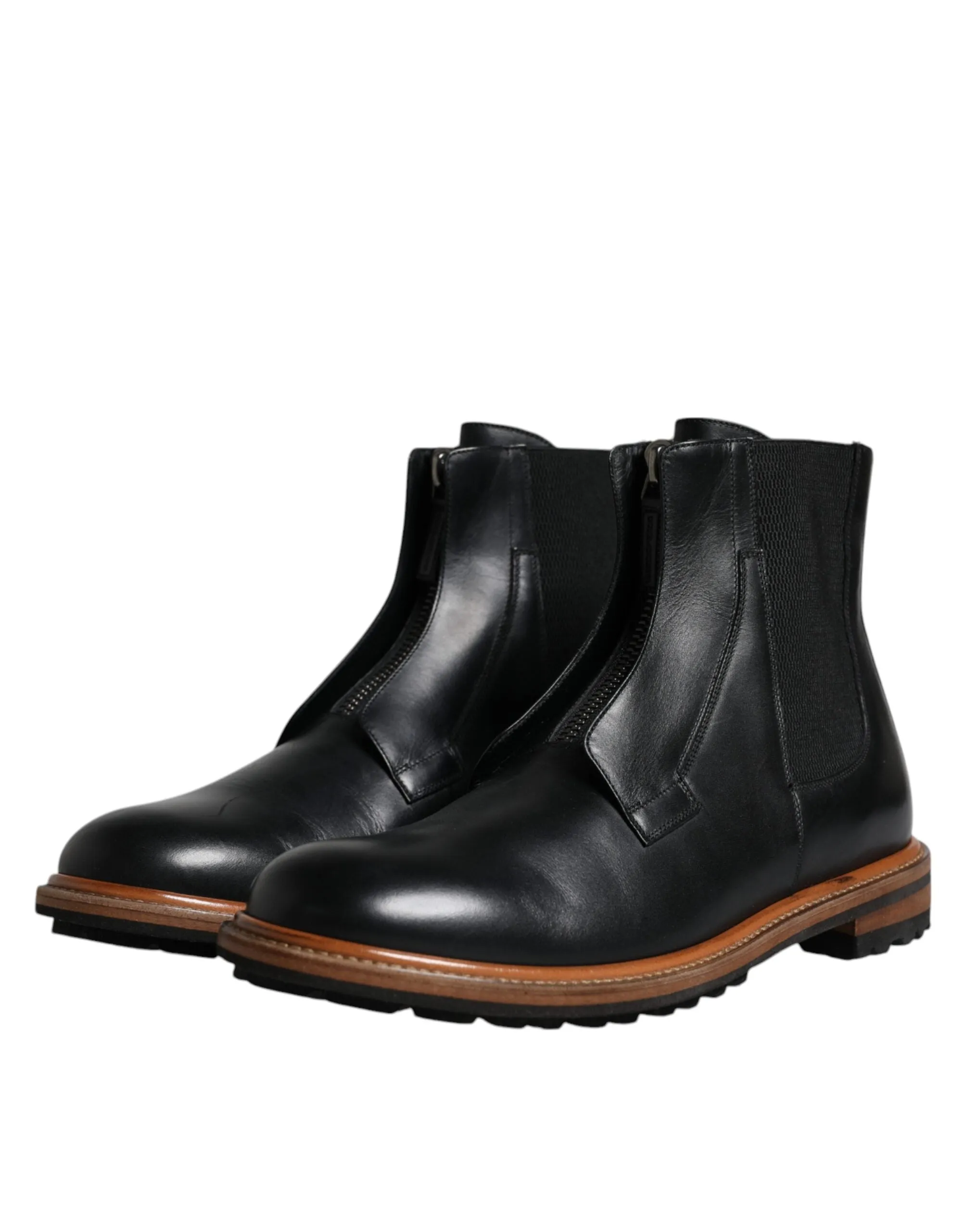 Dolce & Gabbana Black Leather Chelsea Mid Calf Men Boots Shoes