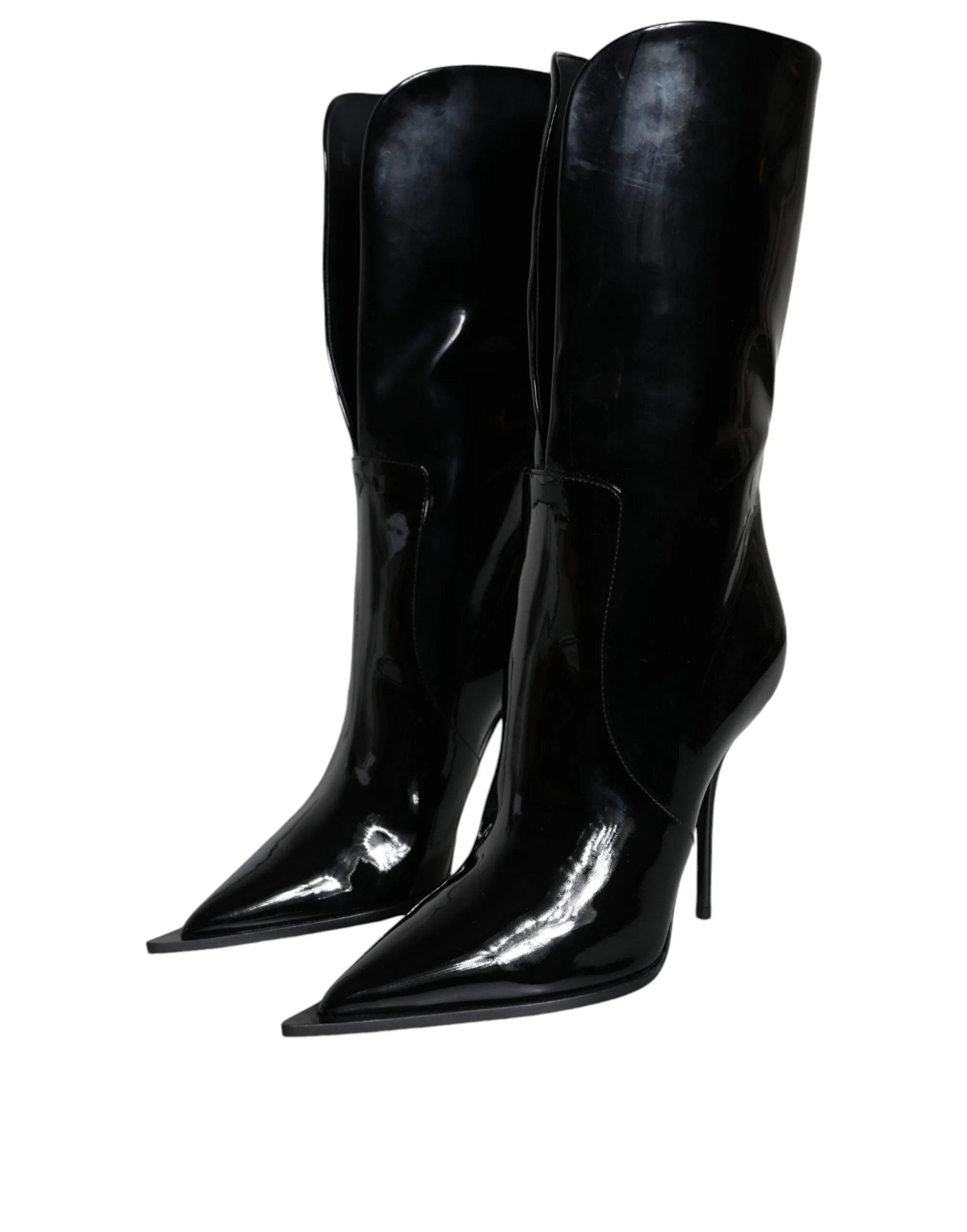 Dolce & Gabbana Mid Calf Boots In Patent Leather