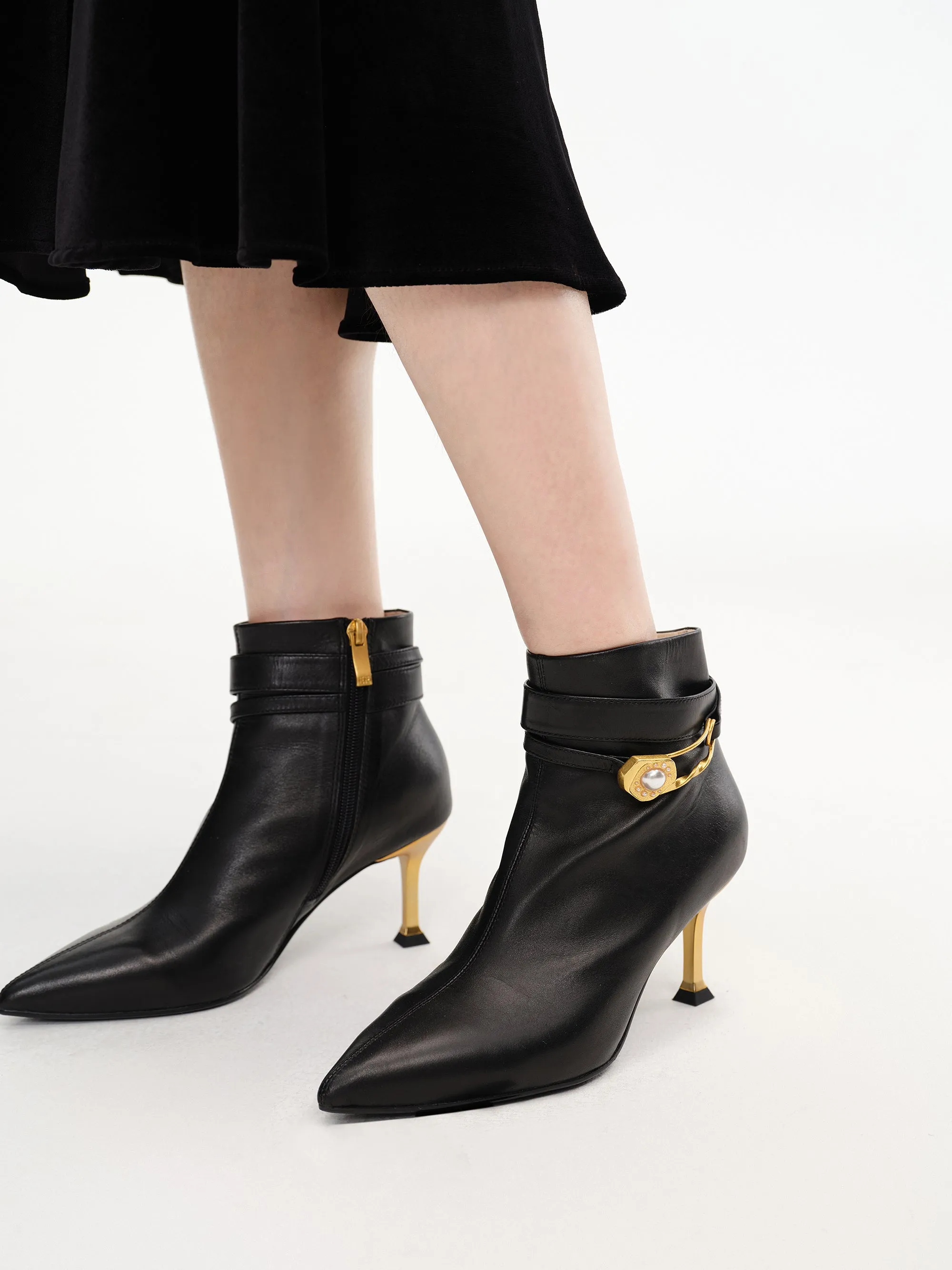 EP YAYING Pin Buckle Booties in Leather