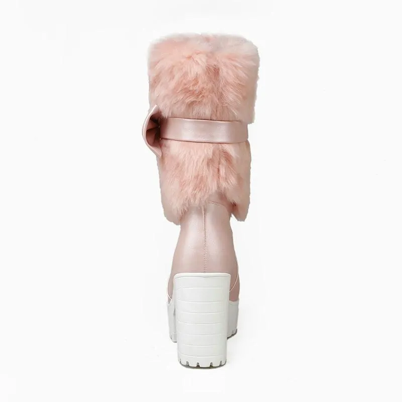 Furry Pink Bow Boots