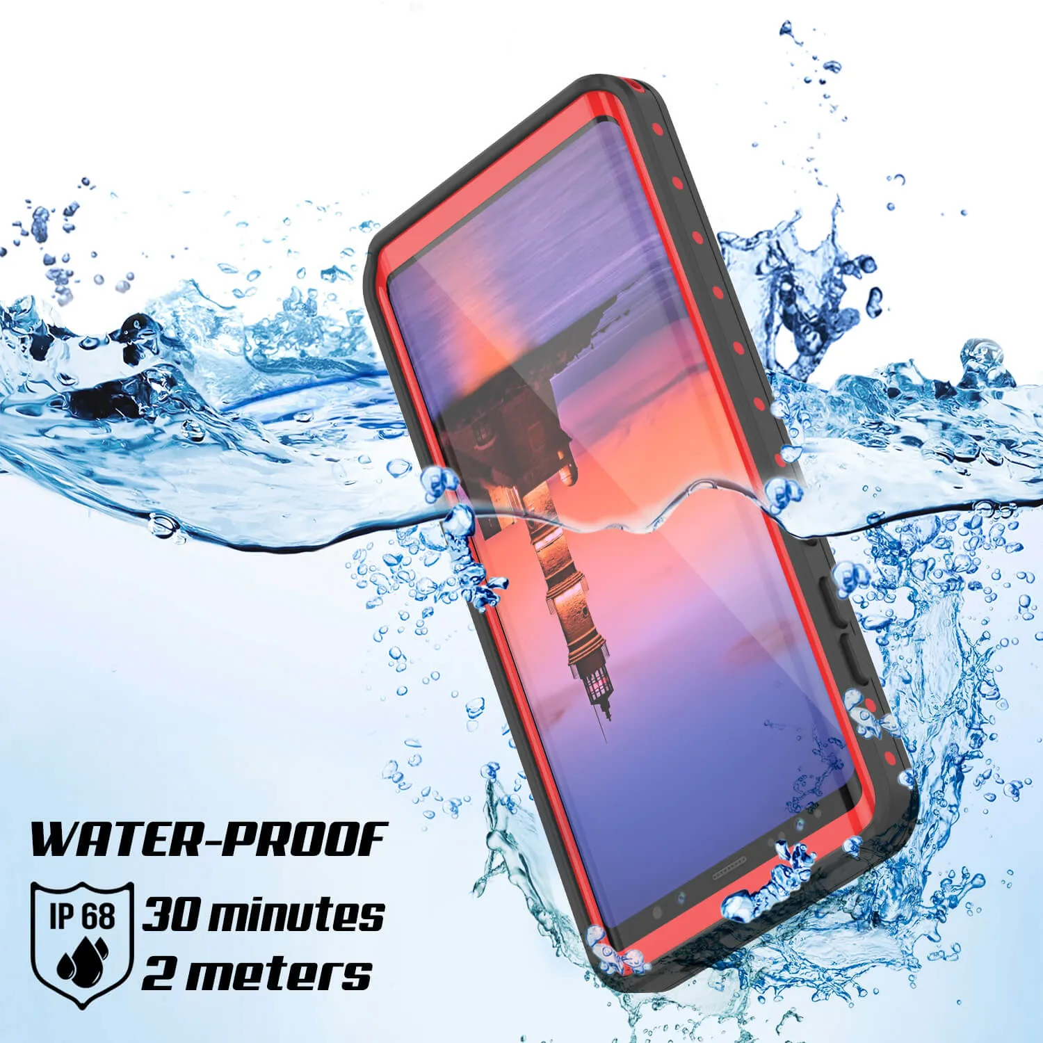 Galaxy Note 9 Waterproof Case, Punkcase Studstar Red Series Thin Armor Cover