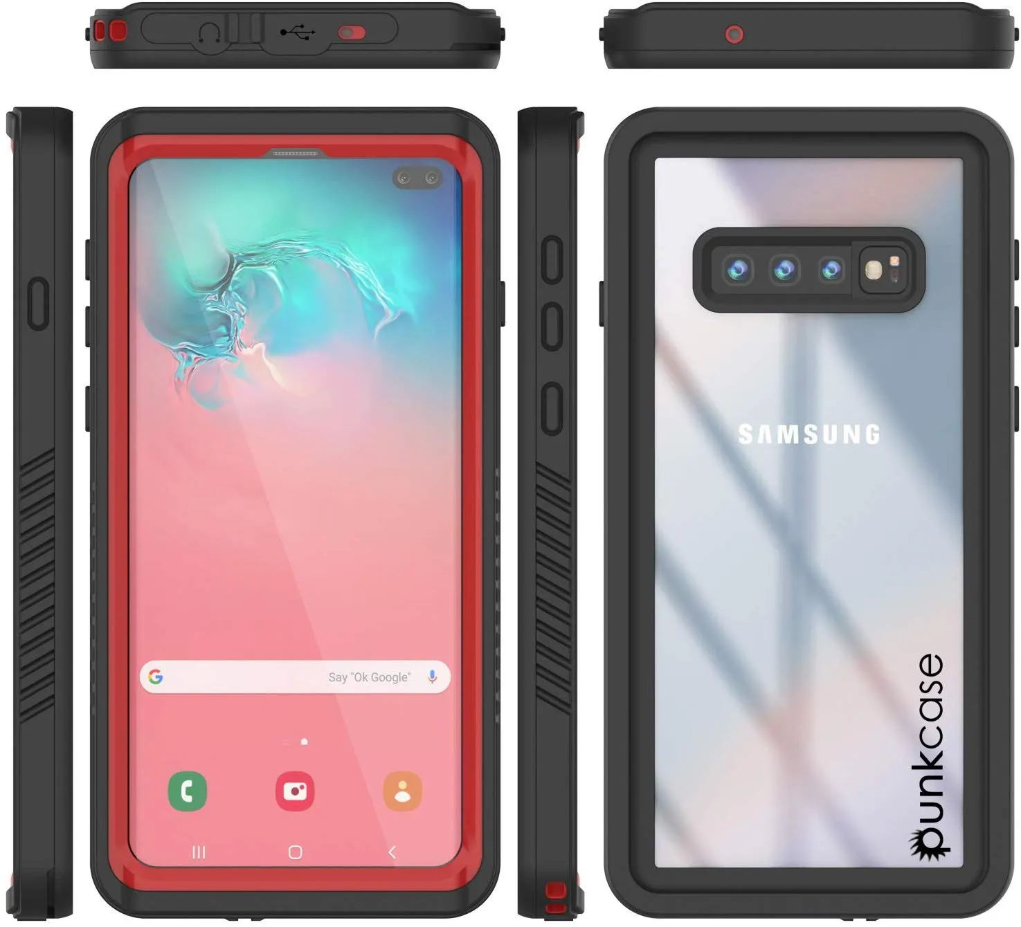 Galaxy S10  Plus Water/Shock/Snowproof Slim Screen Protector Case [Red]