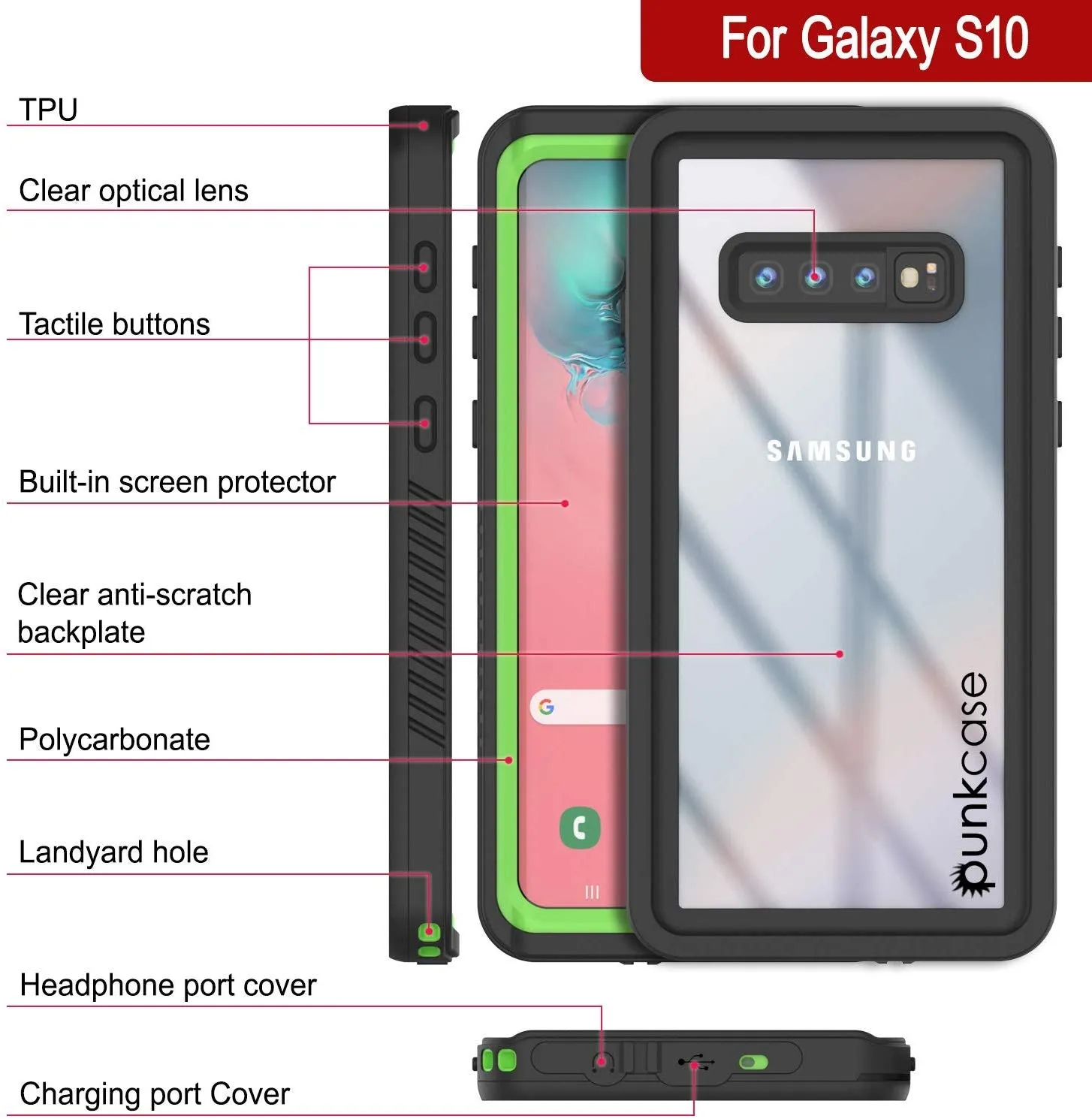 Galaxy S10 Water/Shockproof Screen Protector Case [Light Green]