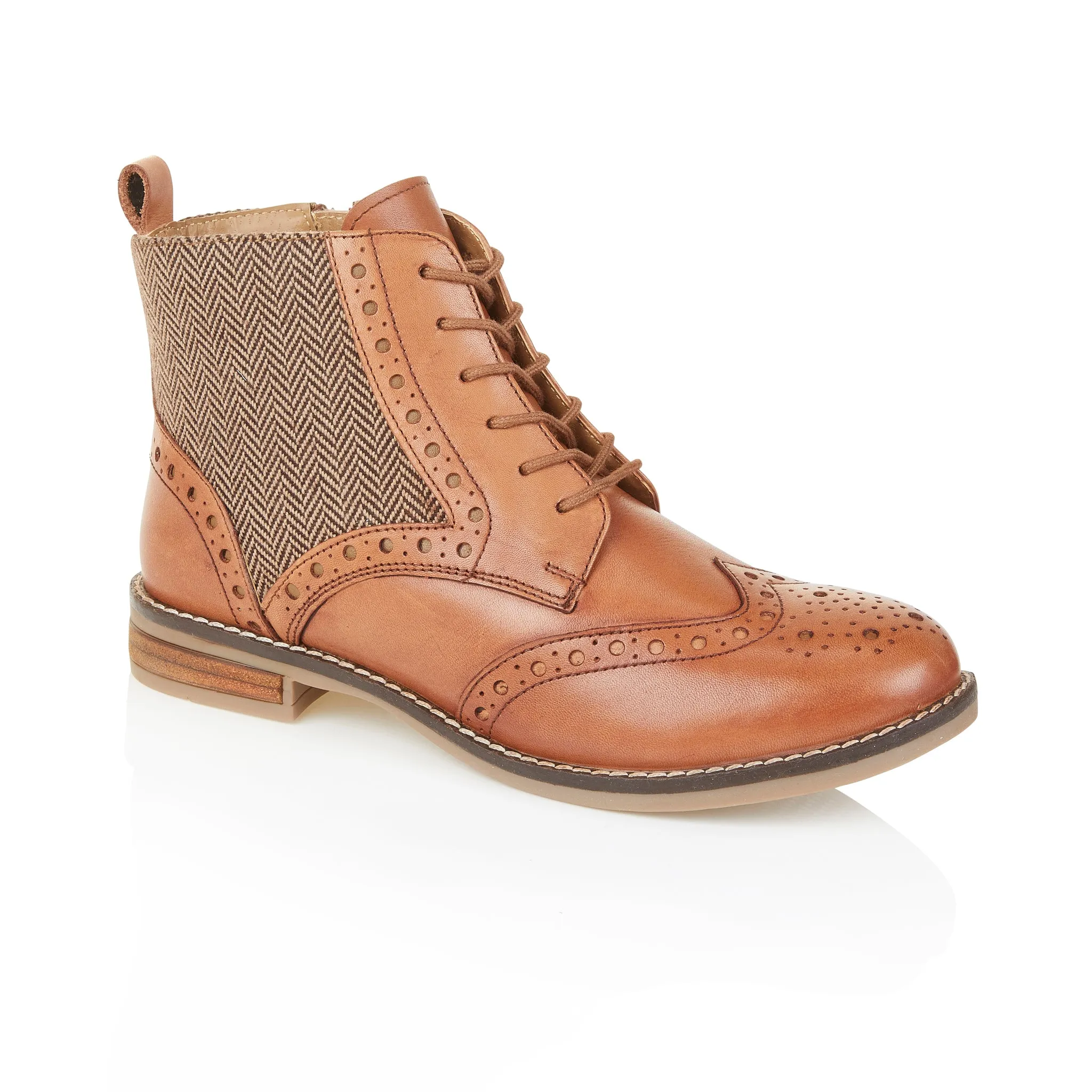 Grace Leather Brogue Boot - Tan