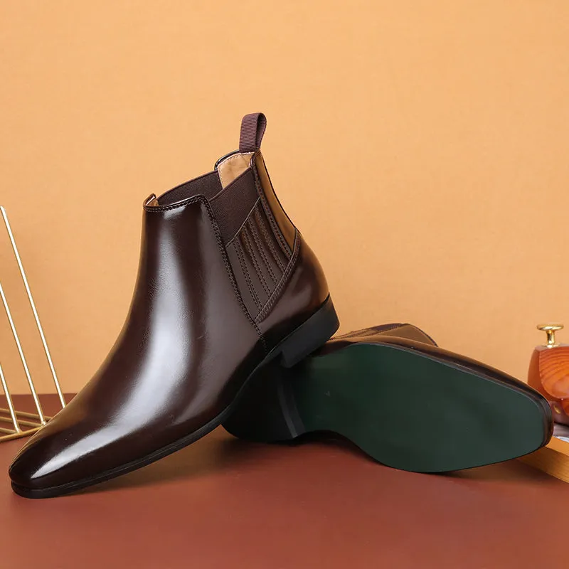 Luxe Serpent Leather Round Toe Chelsea Boots