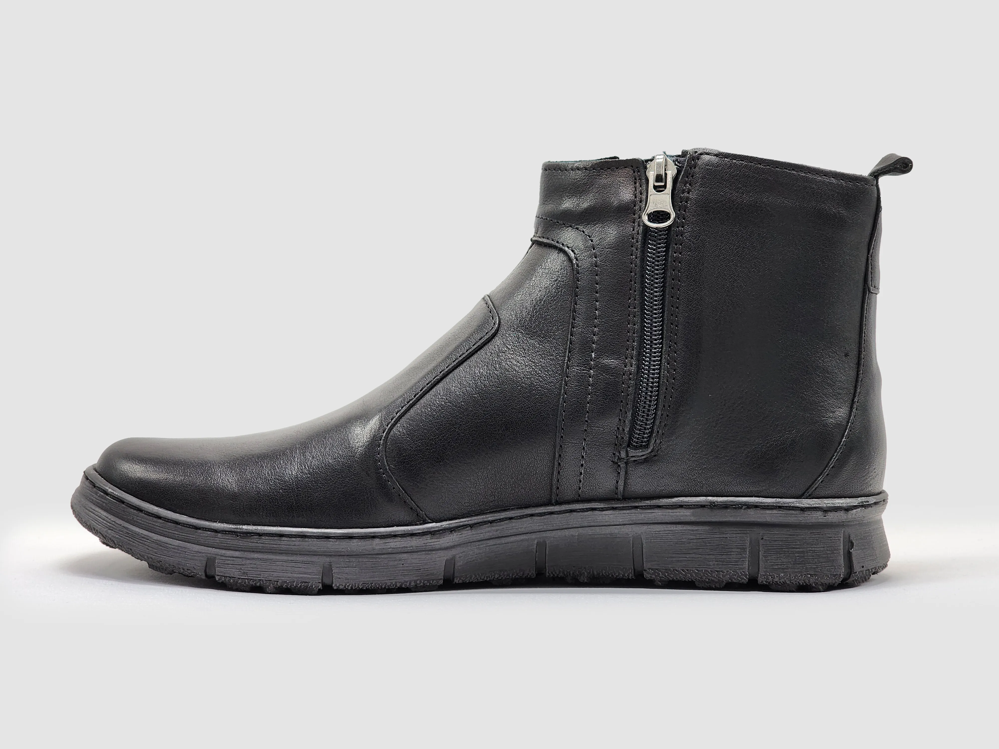 Men's Everyday Thin Wool-Lined Zip-Up Leather Boots - Black