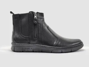 Men's Everyday Thin Wool-Lined Zip-Up Leather Boots - Black