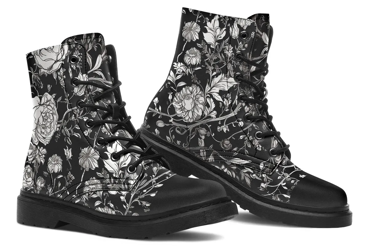 Noir Bouquet Boots - Vegan Leather Doc-Style Boots with Durable Stitched on Soles