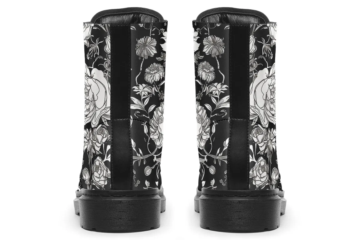 Noir Bouquet Boots - Vegan Leather Doc-Style Boots with Durable Stitched on Soles