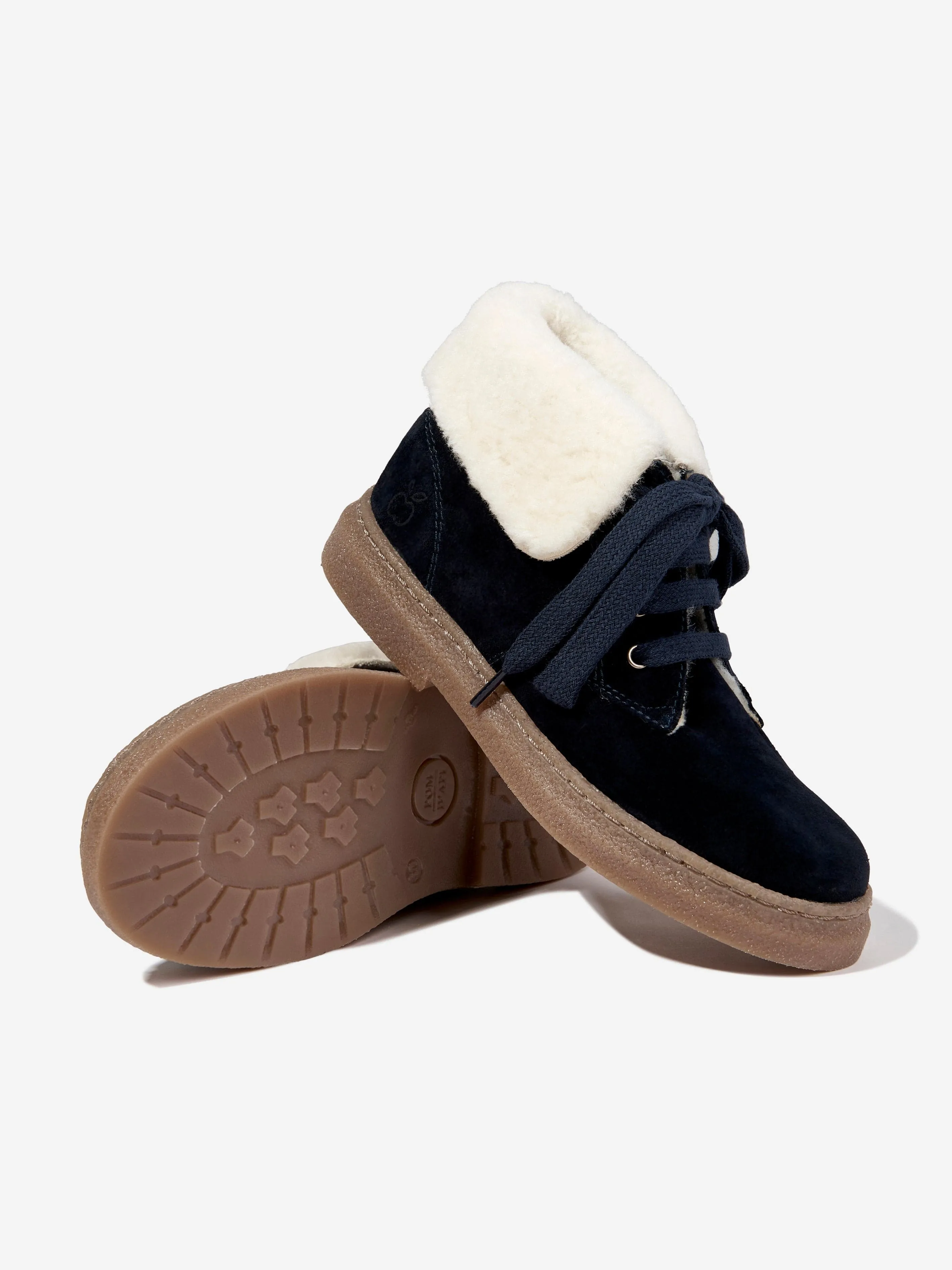 Pom D'Api Kids Sheepskin Trix Fur Boots in Navy