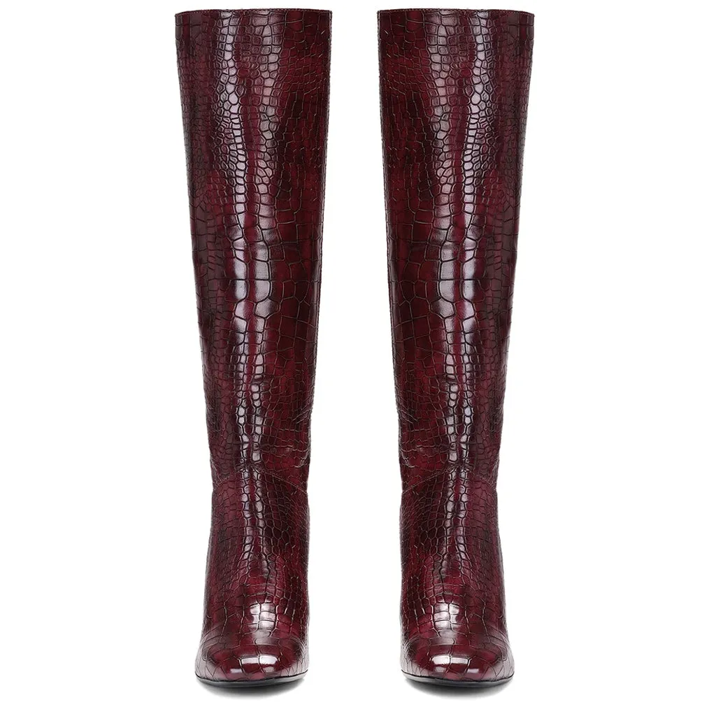 Saint Emily Burgundy Croco Vegan Leather Knee High Boots