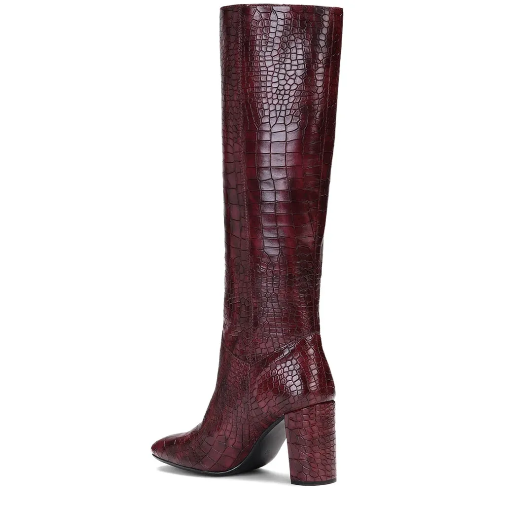 Saint Emily Burgundy Croco Vegan Leather Knee High Boots