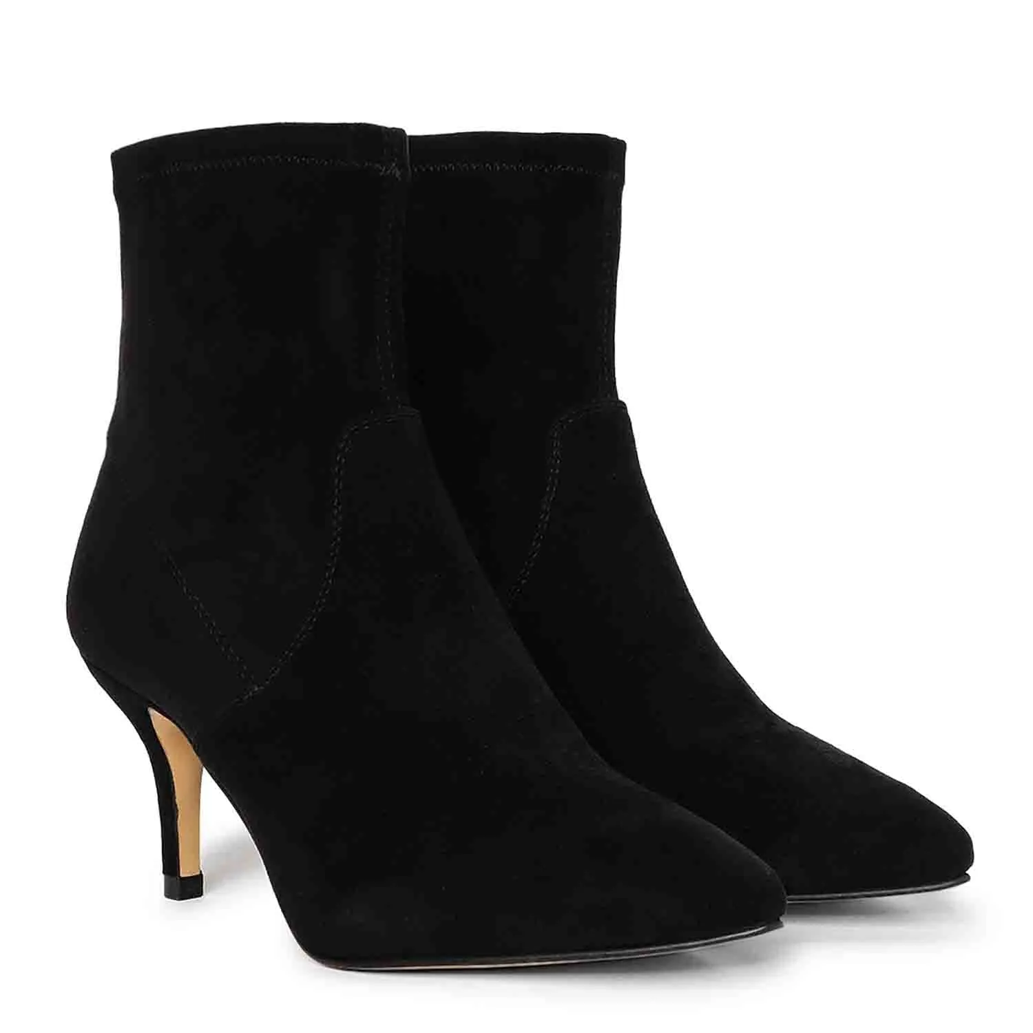 Saint Jemima Black Stretch Suede Kitten Heel Ankle Boots