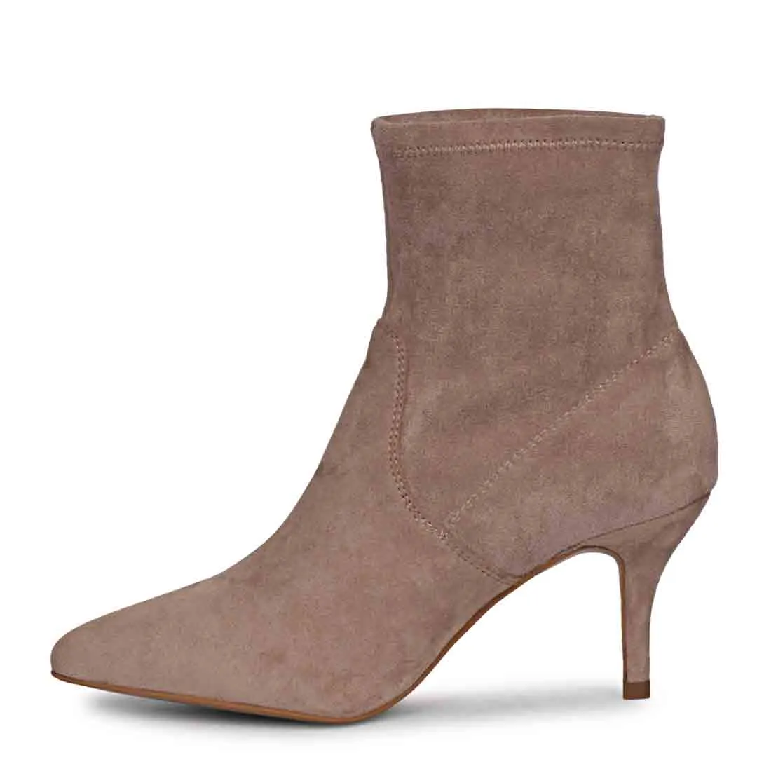 Saint Jemima Taupe Stretch Suede Kitten Heel Ankle Boots