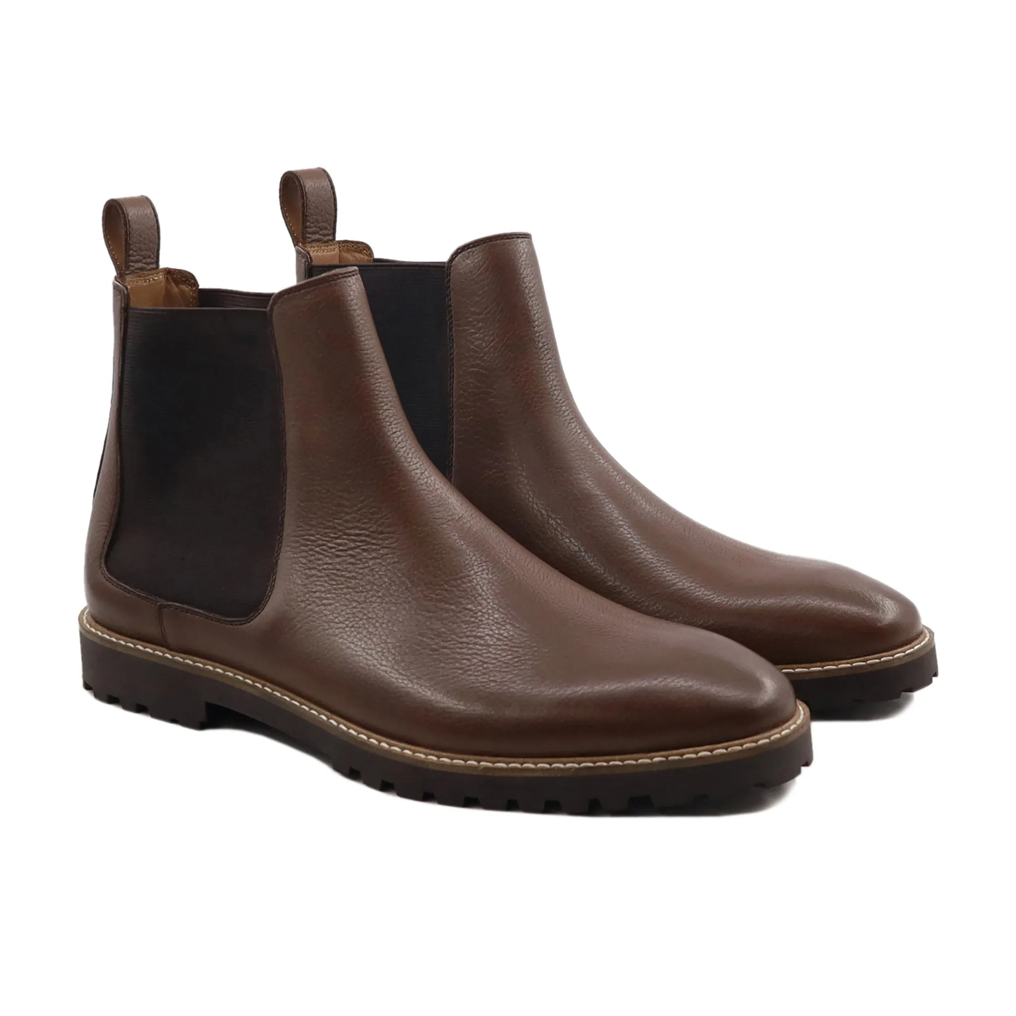 Spenser - Men's Brown Pebble Grain Leather Chelsea Boot