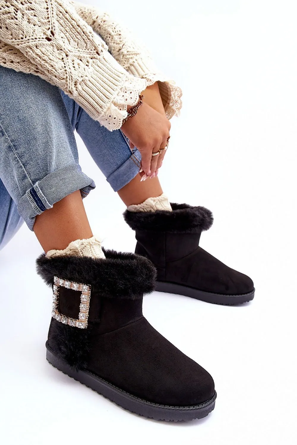 STEP IN STYLE Women's Fashion European Ankle Snow Boots with Decorative Buckle