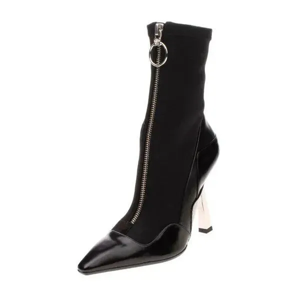 Versace Black Leather Ankle Sock Boots EU 38