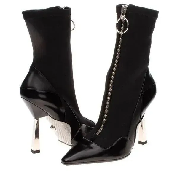 Versace Black Leather Ankle Sock Boots EU 38