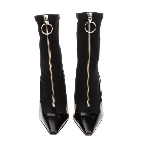 Versace Black Leather Ankle Sock Boots EU 38