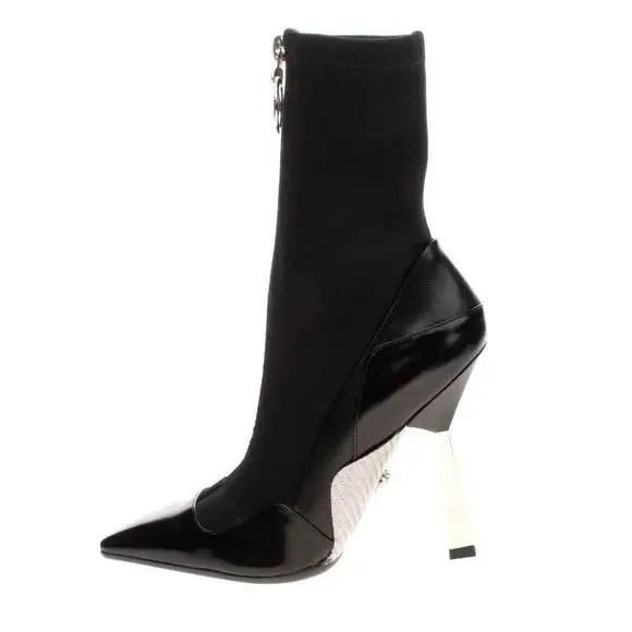 Versace Black Leather Ankle Sock Boots EU 38