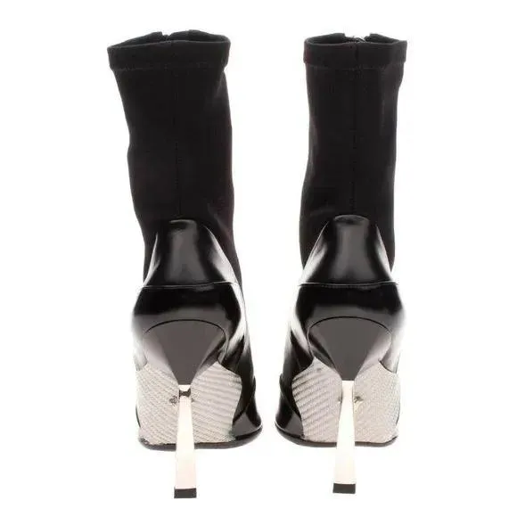 Versace Black Leather Ankle Sock Boots EU 38