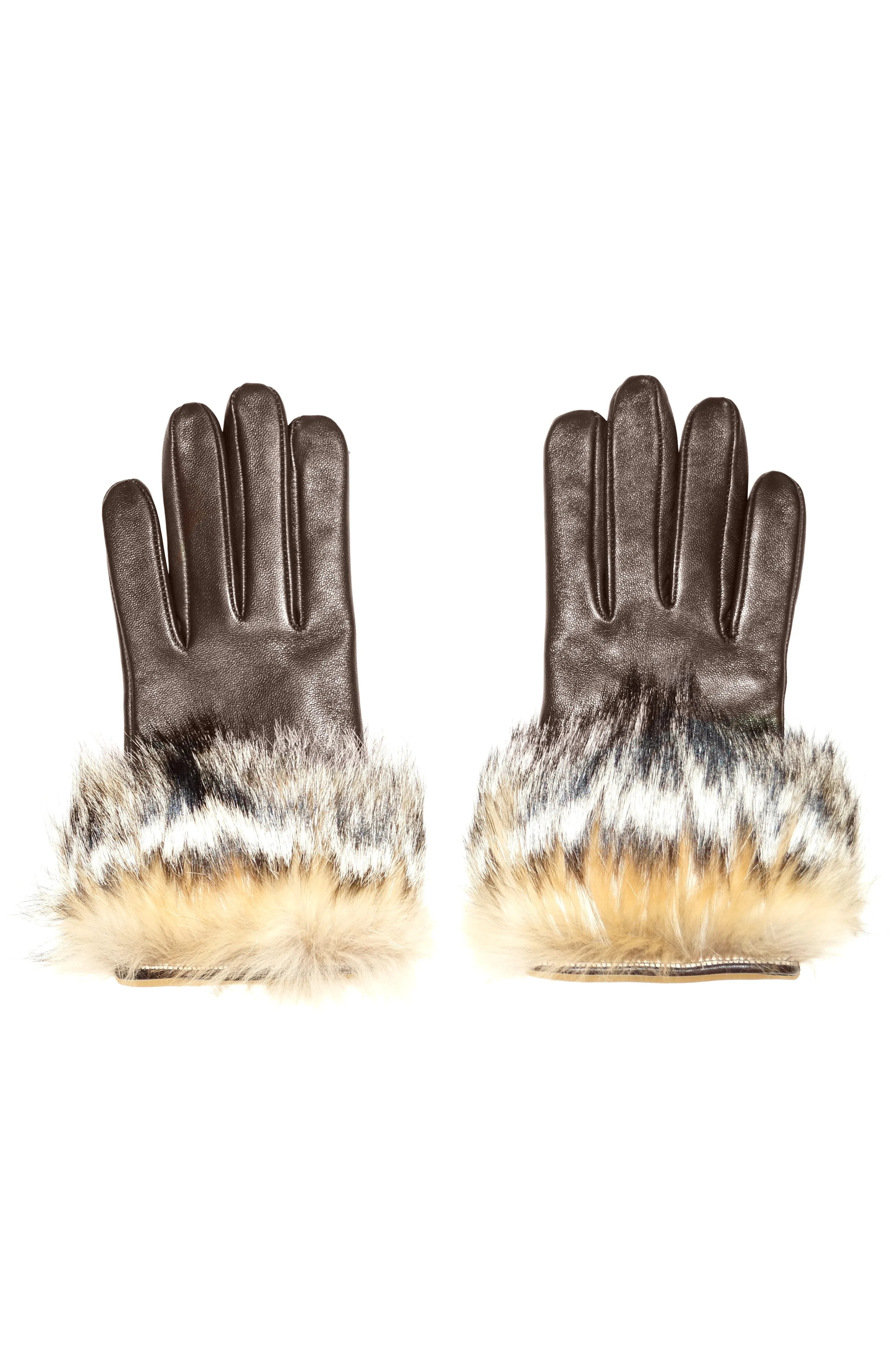 Vintage Italian Brown Leather Gloves with Fur Cuffs