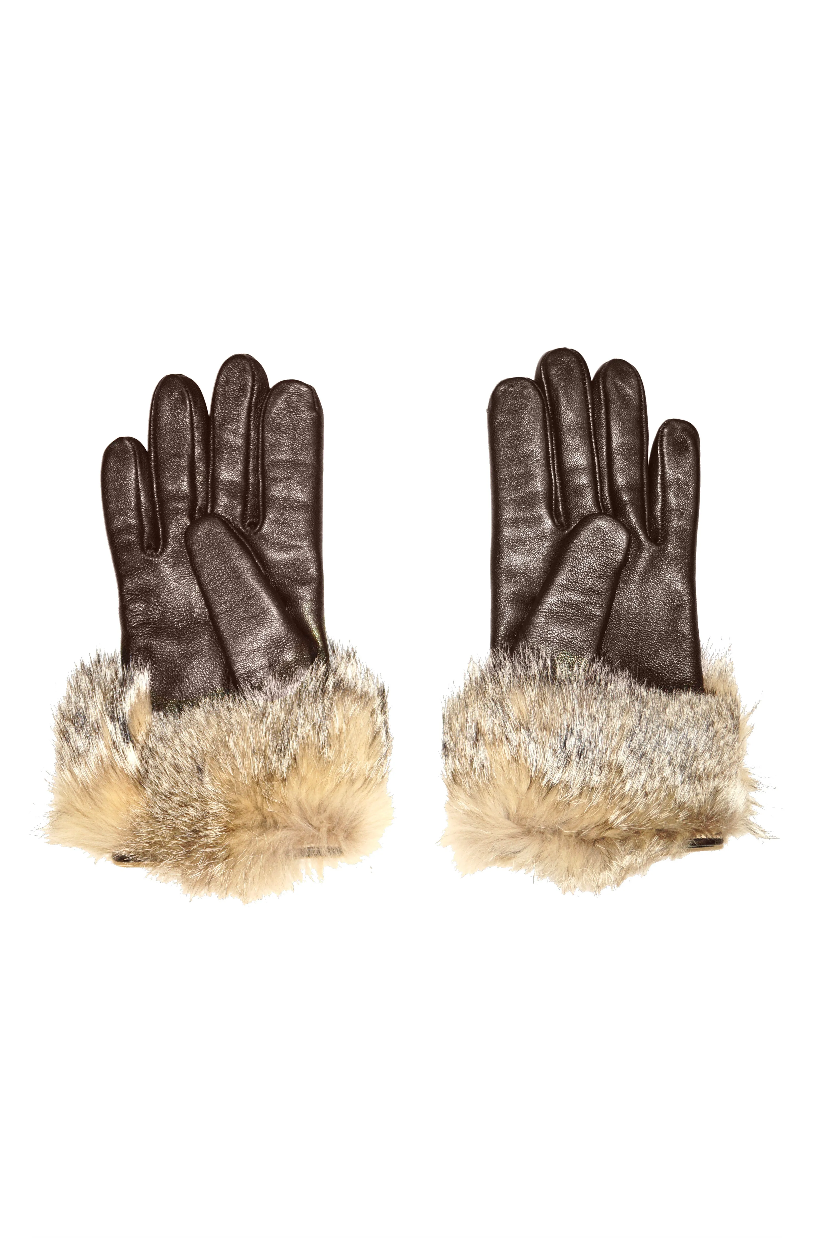 Vintage Italian Brown Leather Gloves with Fur Cuffs