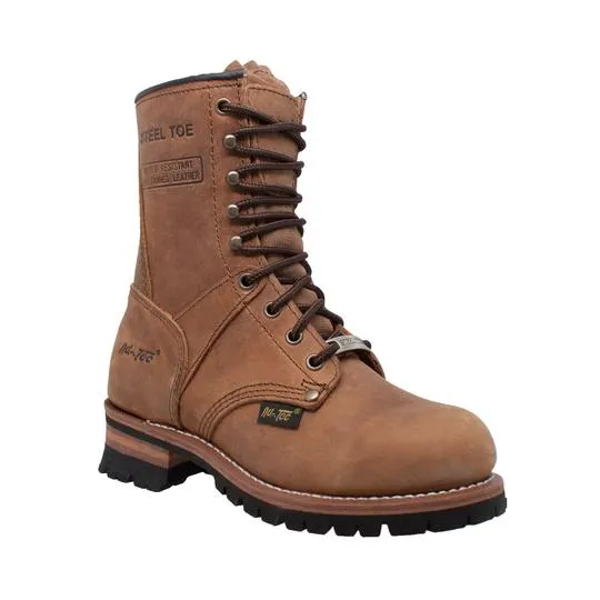 Women's 9" Brown Steel Toe Logger Leather Boots